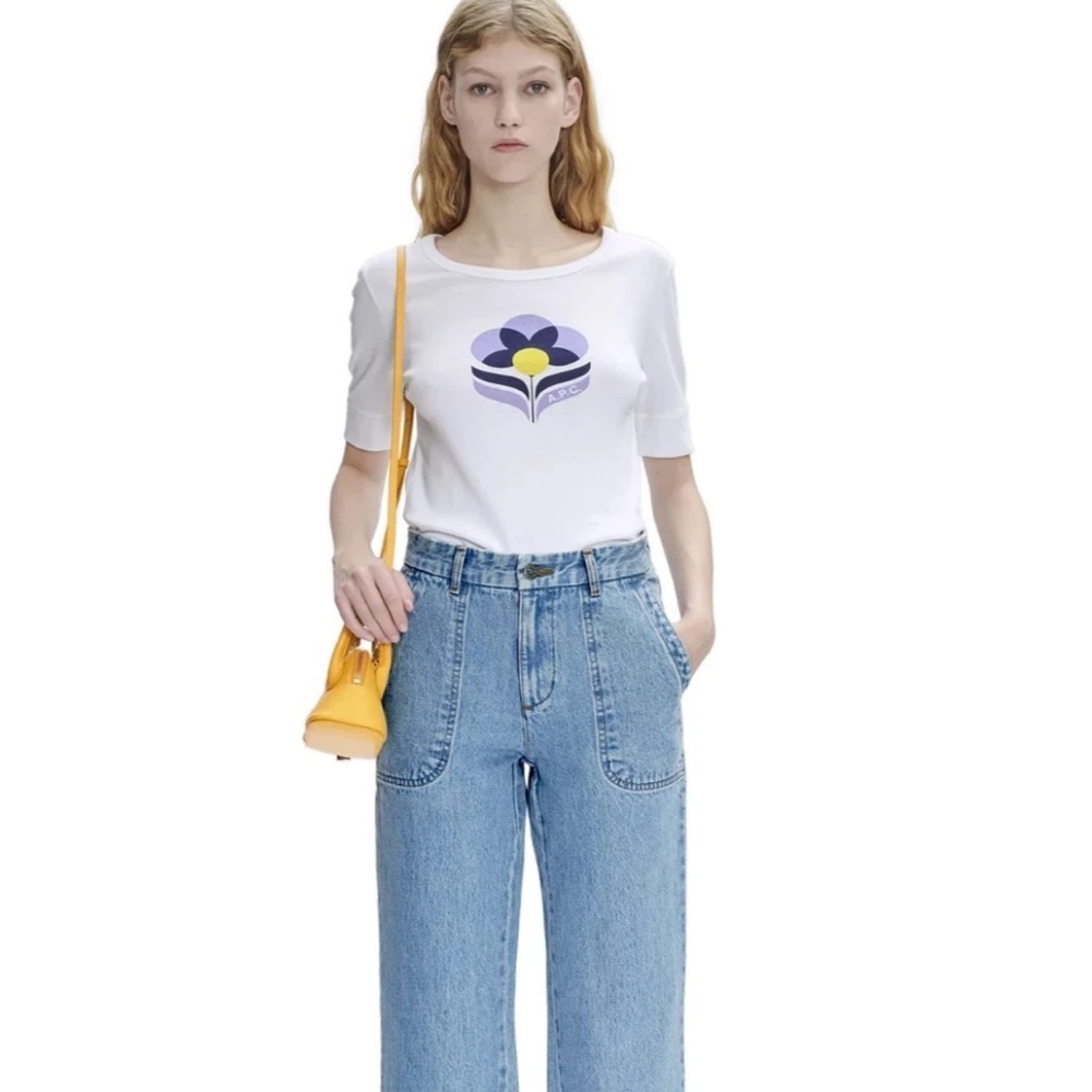A.P.C Gardénia Floral 3/4 Sleeve T-Shirt‎ In White Women's Size S